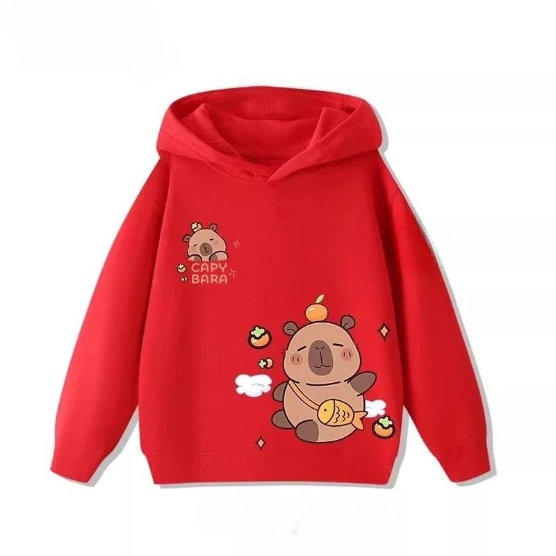 Children's Cartoon Adorable Capibara Autumn Fashion Boys Girls Loose Outdoor Street Kids Hoodies