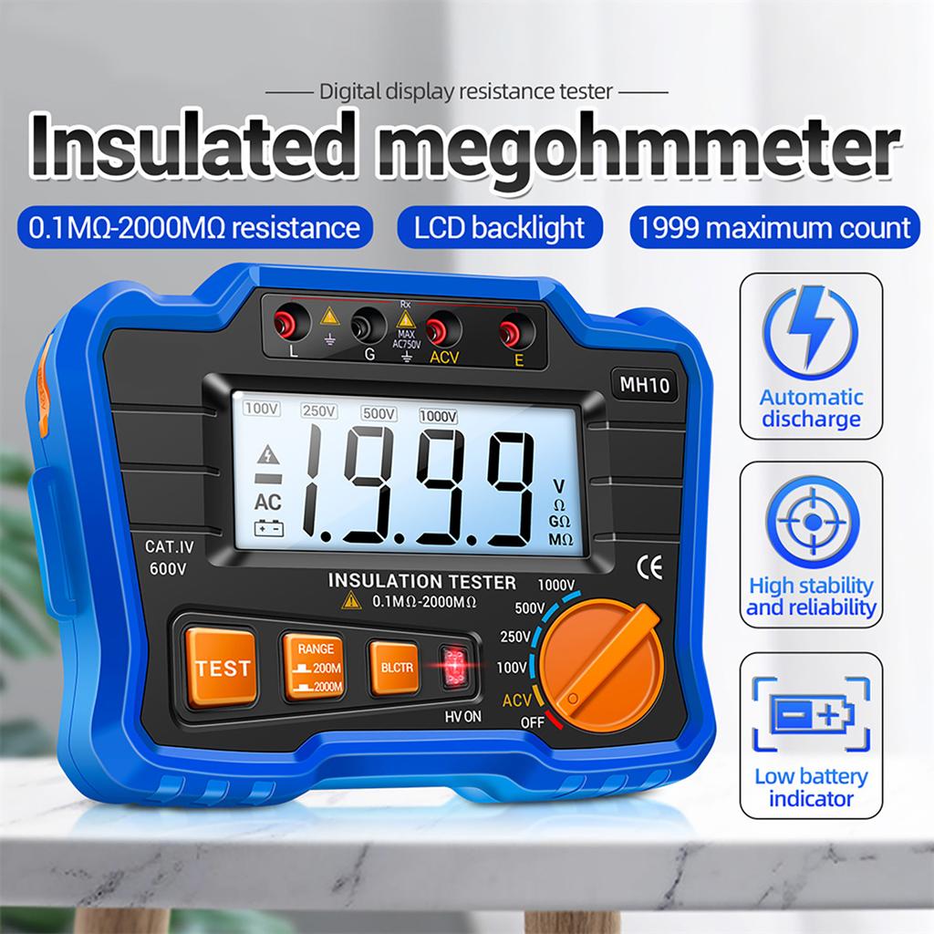 Insulation Resistance Tester 100V  250V  500V  1000V Resistance Tester with LCD Backlight Digital Display Screen