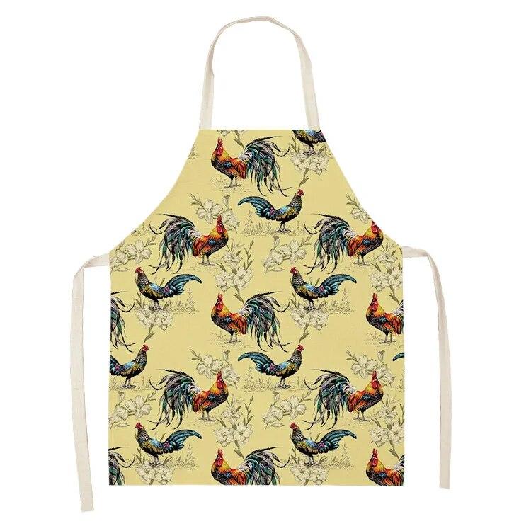 1pc Rooster Hen Printed Linen Apron Dinner Bib Kitchen Cooking Baking BBQ Stain Resistant Apron Home Cleaning Accessories