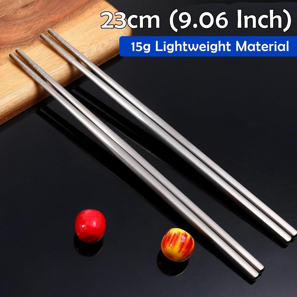 2 Pairs Titanium Chopsticks, Pure Titanium Metal Chopsticks, Ultralight and Reble Chopstick, Durable Dishwasher Safe Eco-Friendly, for Camping Home
