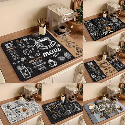Coffee Themed Kitchen Drying Mat With Menu Style Coffee Drinks Absorbent Non Slip Dry Durable Mat For Counter Coffee Station