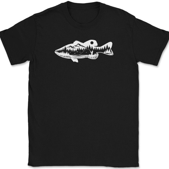Unisex shirt Cotton Oversize Large Size Bass Fishing T-Shirt Landscape Pole Rod Reel Fly Graphic Gift Tee