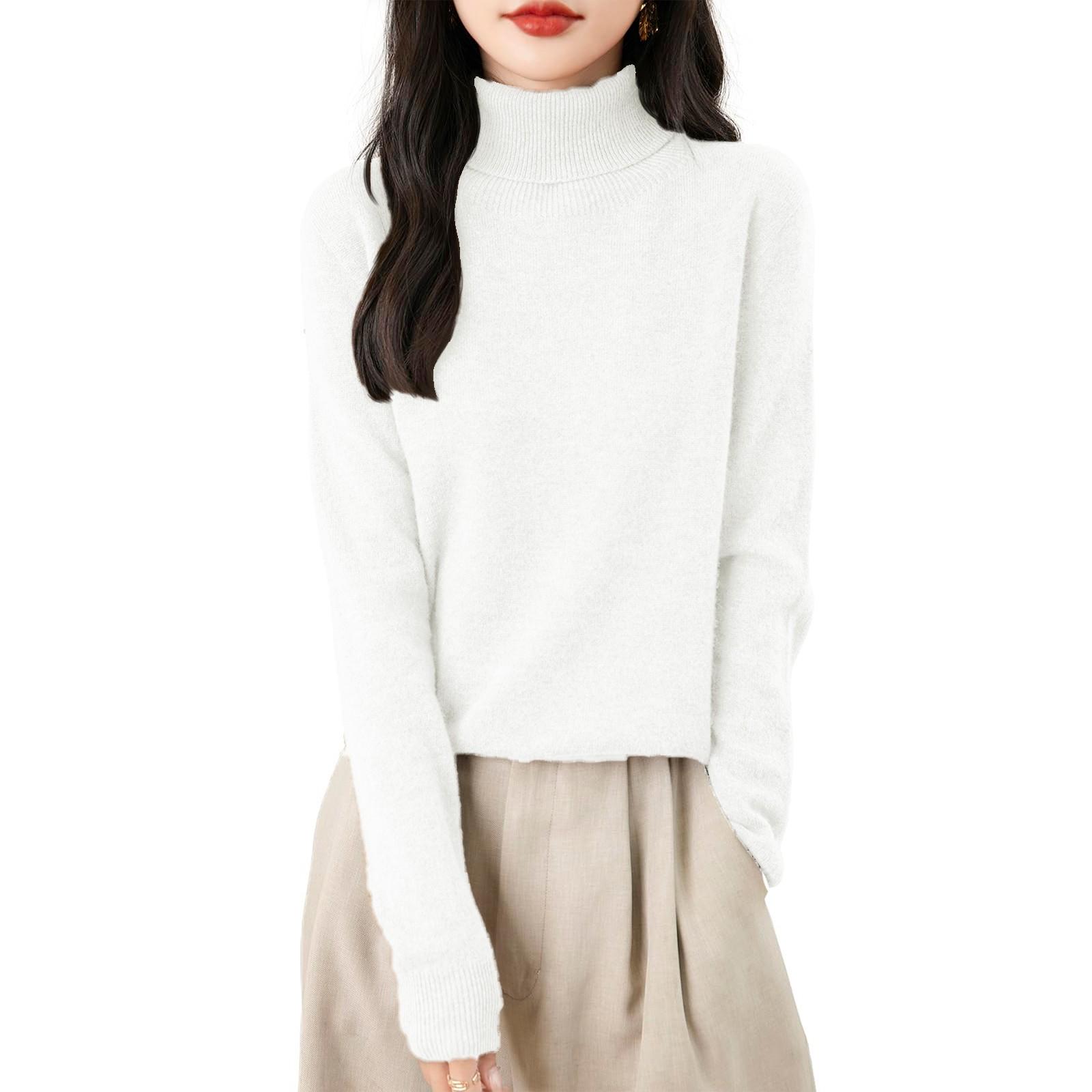 

Женская мода водолазка пуловер длинный рукав свободный низ вязаный свитер XL белый