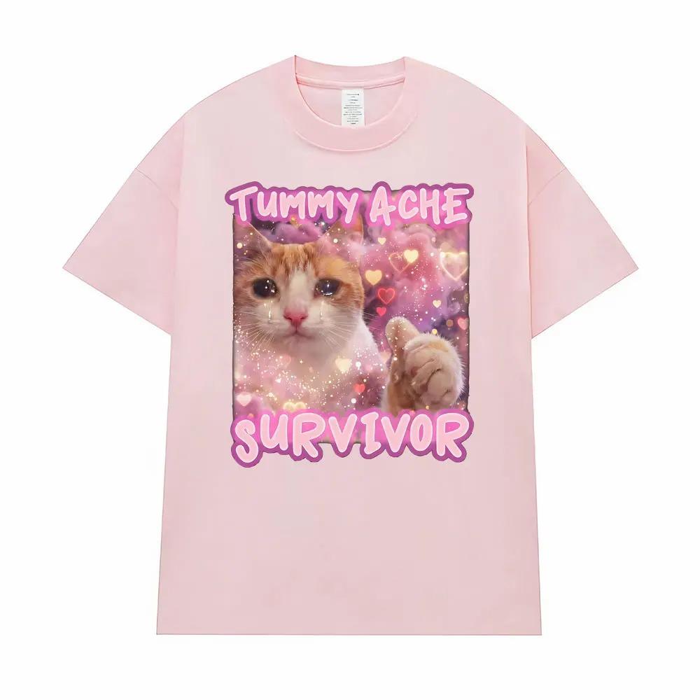 Stomach Ache Survivor Funny Cat Emoji Graphic TShirt Unisex Trendy Vintage Cartoon Humorous Street Style 100 Cotton TShirt