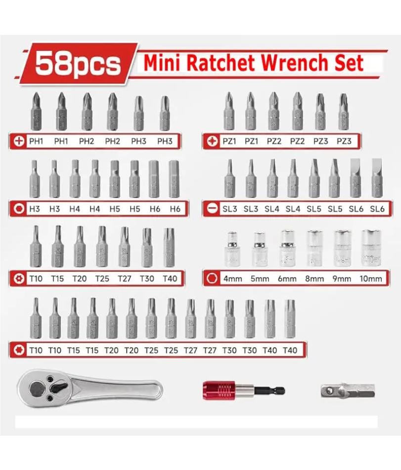 102 Pieces Multifunctional CR-V Drive S2 Steel Bits Socket Set - Precision Screwdriver Kit with Ratchet Wrench W/ Red Case