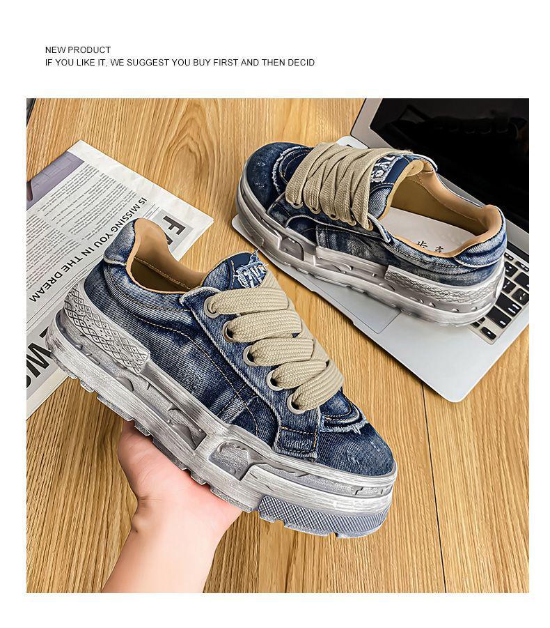 Herren Distressed Denim Canvas German Trainer Dad Shoes - Trendiger Casual Sportstil
