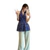 French Hanging Neck Floral V-neck Vest Shirt Women's Skirt Swinging Kink Waist Tight Chic Sweet Spicy Top