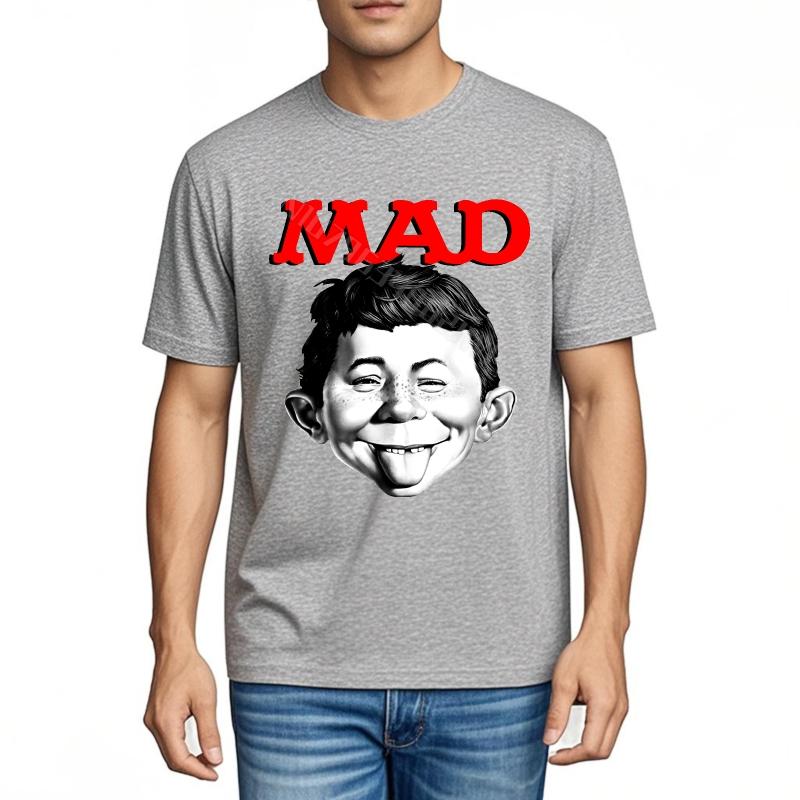 Teeshirt Breathable New Teeshirts Mad Magazine Character On Black Cotton Plus Size Tshirt Trendy Relaxed Fit Tshirt Casual