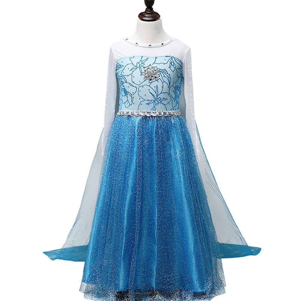 Kids Princess Light Kids Cosplay Luxury Set Heart Magic [YITING] Dress, Blue, Costume, 7-Piece (Princess Dress, Tiara, Wand, Gloves, Necklace, Ring,