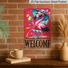 2D Country Modern English Aluminium Plaque Metal Sign, 8X12 Inch, "Welcome" Tropical Flamingo Beach Theme, Wall Decor, Summer Art for Home, Porch