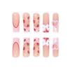 Valentine's Day Pink Peach Heart Bow Strawberry Long Water Pipe French European and American Fake Nails Sweet Wearing Nail Art Tablets