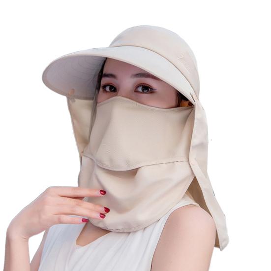 Women Detachable Cover Neck Flap Wide Brim Anti UV Breathable Beach Cap Sun Hat