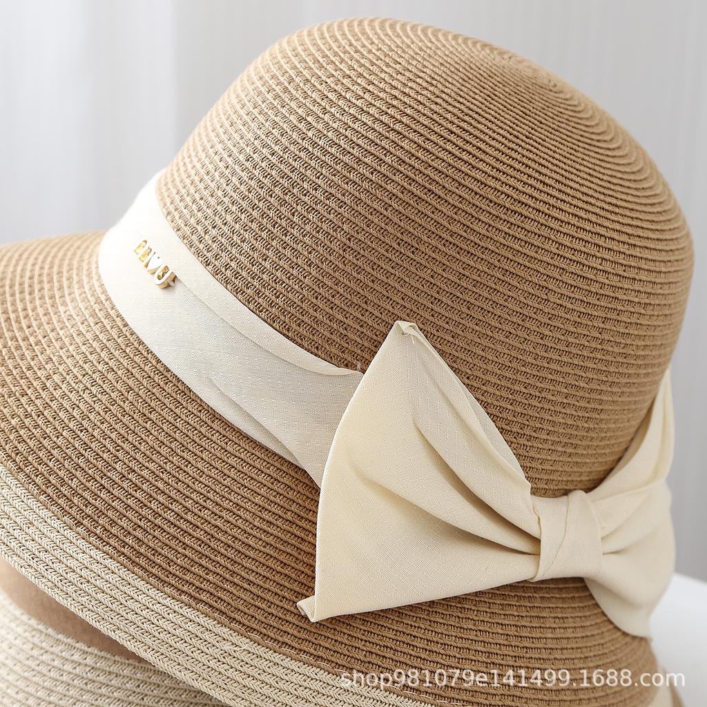 Elegant Bucket Hat Women's Straw Bow Beach Hat Crimped Temperament Straw Hat Summer Sun Hat Top Hat