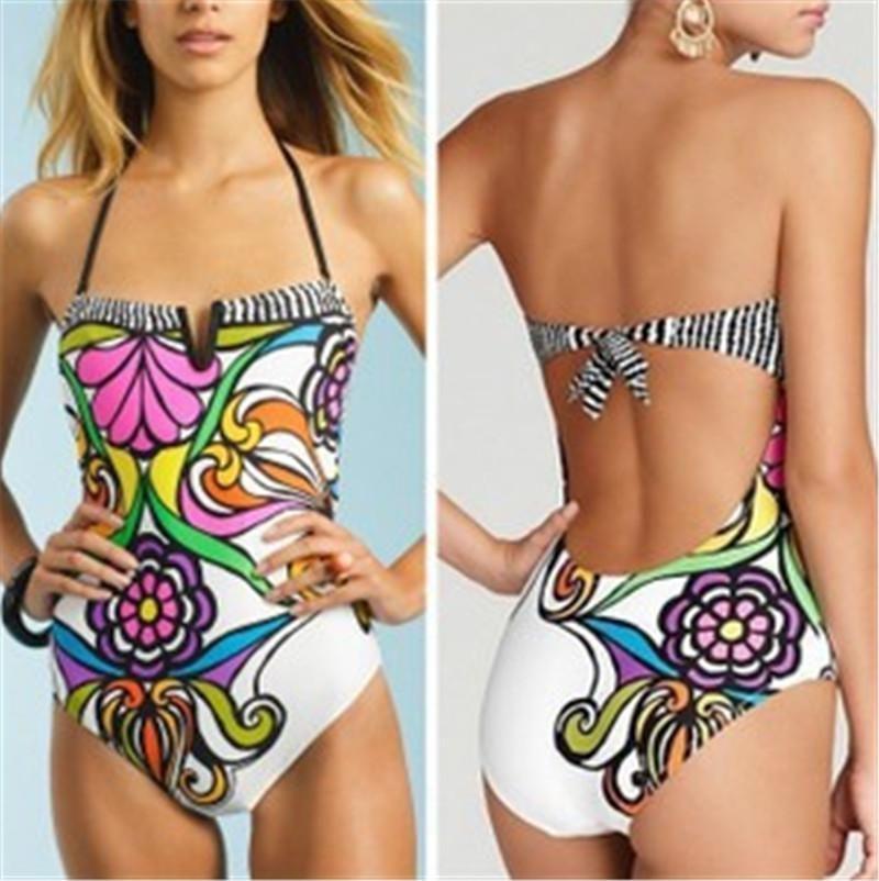 

Цветочный Бохо Винтажный Принт Цельный Сексуальный Купальный Костюм Бикини Женский Летний XXXL