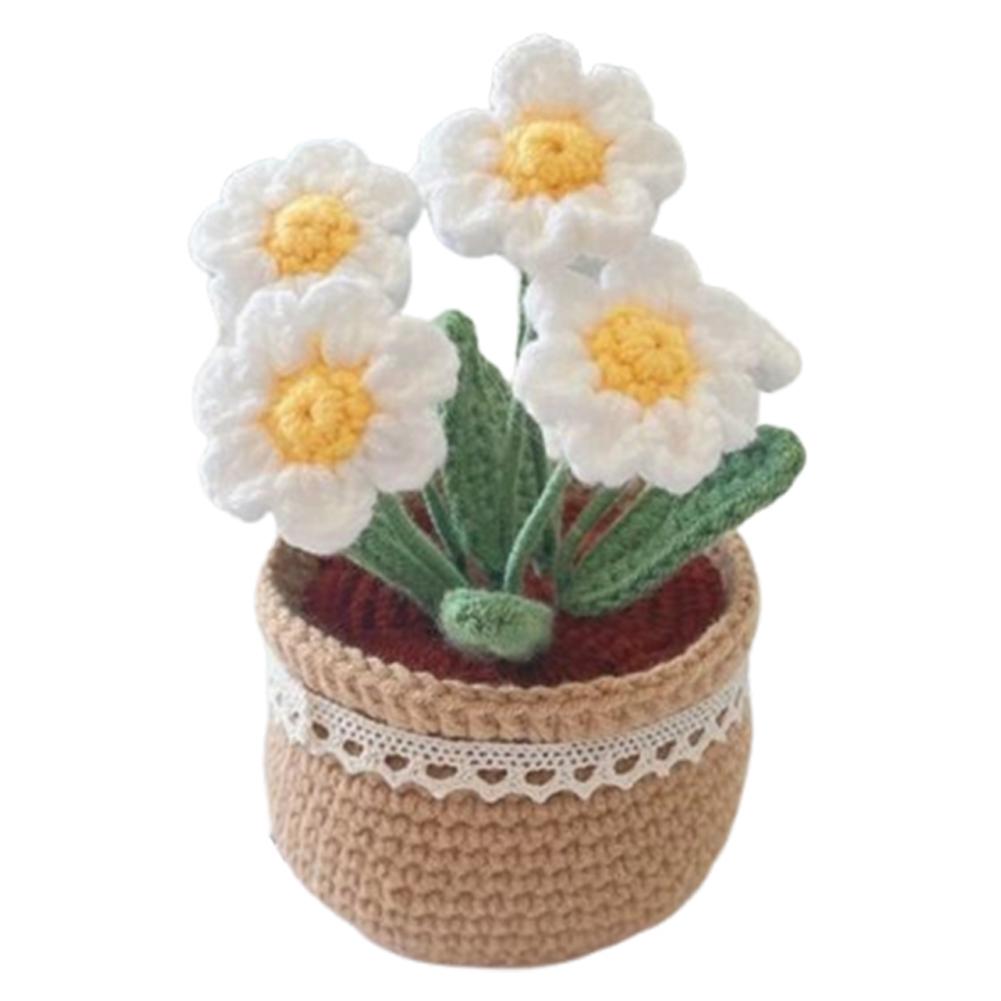 DIY Flower Potted Crochet Kit with Video Tutorials Hand-Knitted Cute Plant Wear Resist for Home Room Decor Desktop Ornament