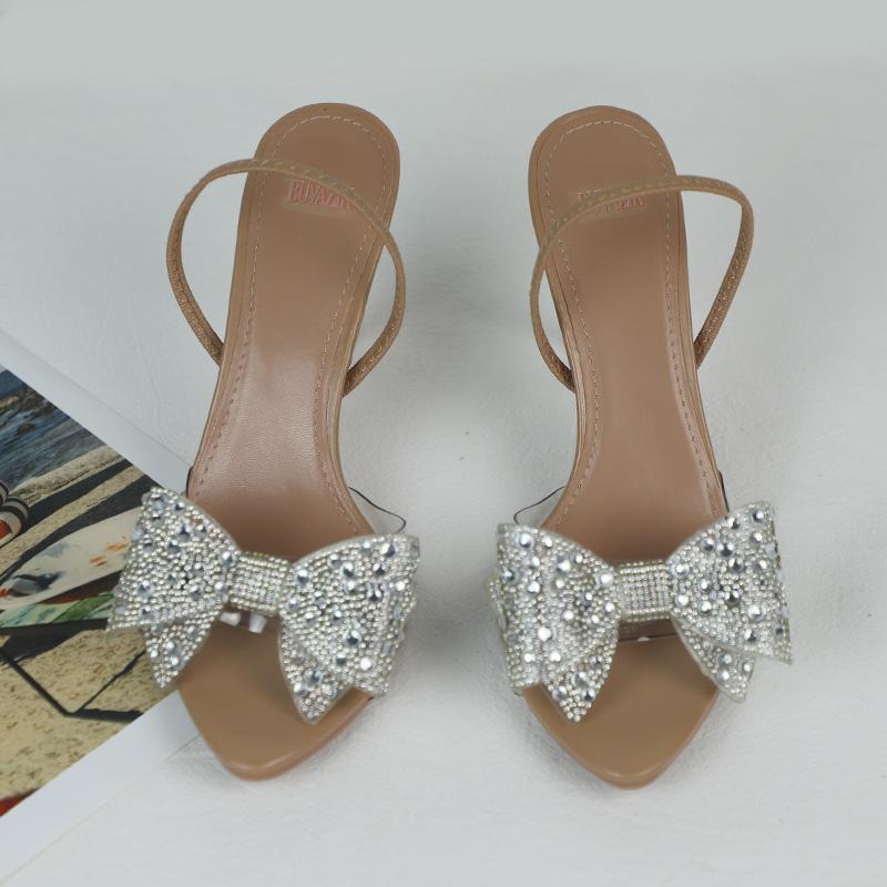 Mode Neu 2025 Sommer Damen Sandalen Diamant Schleife Dekoration Transparent Offene Zehen Abendparty Hochzeit Damen Hohe Absätze Frau Schuhe