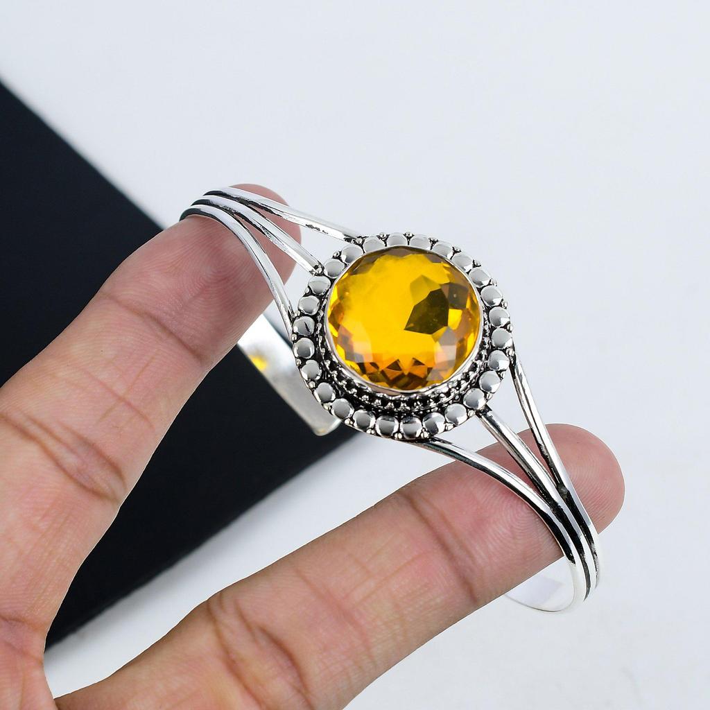 Beautiful Citrine Gemstone Handmade Cuff Bangle 925 Sterling Silver Cuff Bangle, Citrine Cuff Bangle For Wife , Unisex Bangle, Easter Gift