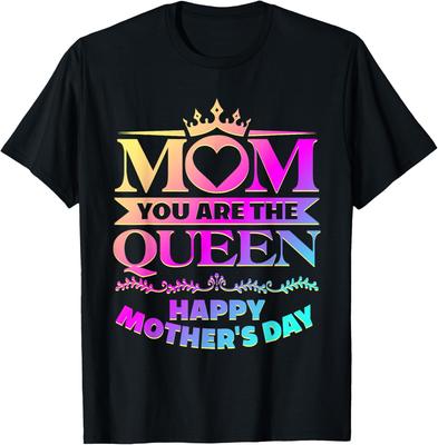 Mom Queen Heart Graphic Tee Happy Mother's Day Gift Cotton Casual Short Sleeve T-Shirt