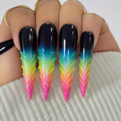 3D Iridescent French Gradient Long Pointed Nails - Wearable, Hot-Selling European & American Style False Nails