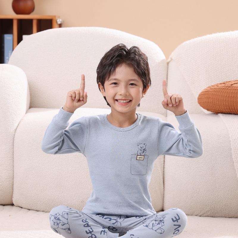 Children's pajamas pure cotton boys' long johns set girls' baby thermal underwear medium and children's bottom cotton sweater