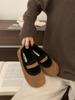 Flat-bottomed Velvet Birkenstocks Single Shoes Women's Autumn and Winter Outer Wear Retro Word Belt Mary Jane Love Fluffy Shoes Cotton Shoes