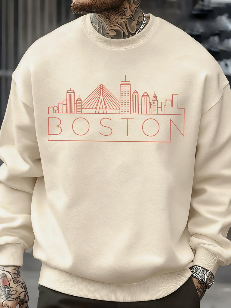 Boston City Line Prints Men Sweatshirt Autumn Hip Hop Fashion Pullovers Comfortable Sweatshirts Casual Sportswears