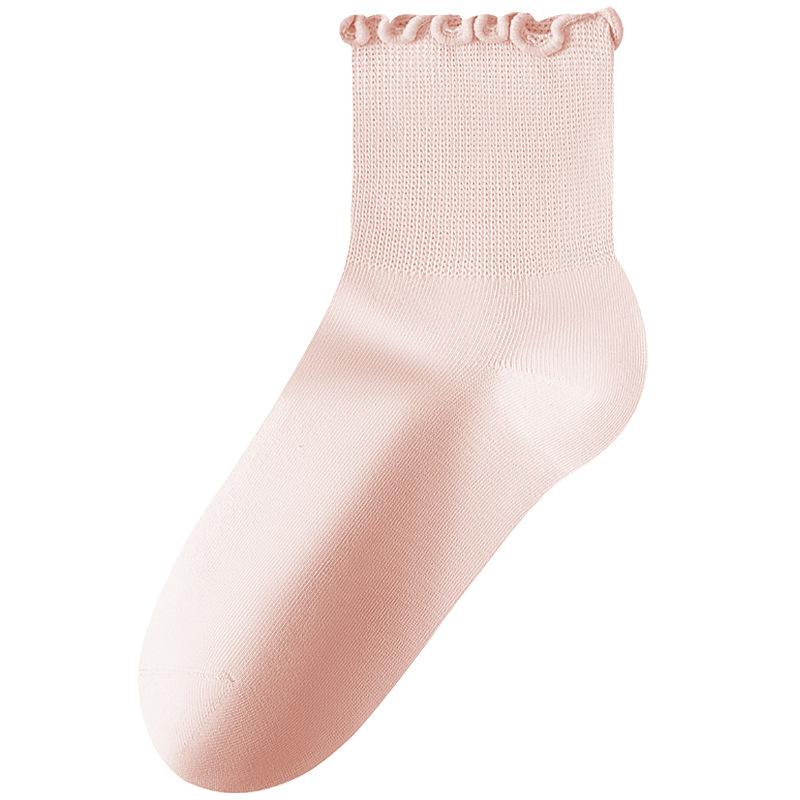 Female Spring and Autumn Solid Color Fungus Side Antibacterial Deodorizing Soft Not To Choke Foot Tube Socks