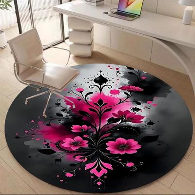 1PC Floral Abstract Office Round Area Rug, Mat Suitable For Office, Under Office Chairs Bedroom Living Room Home Decor, Room Deco