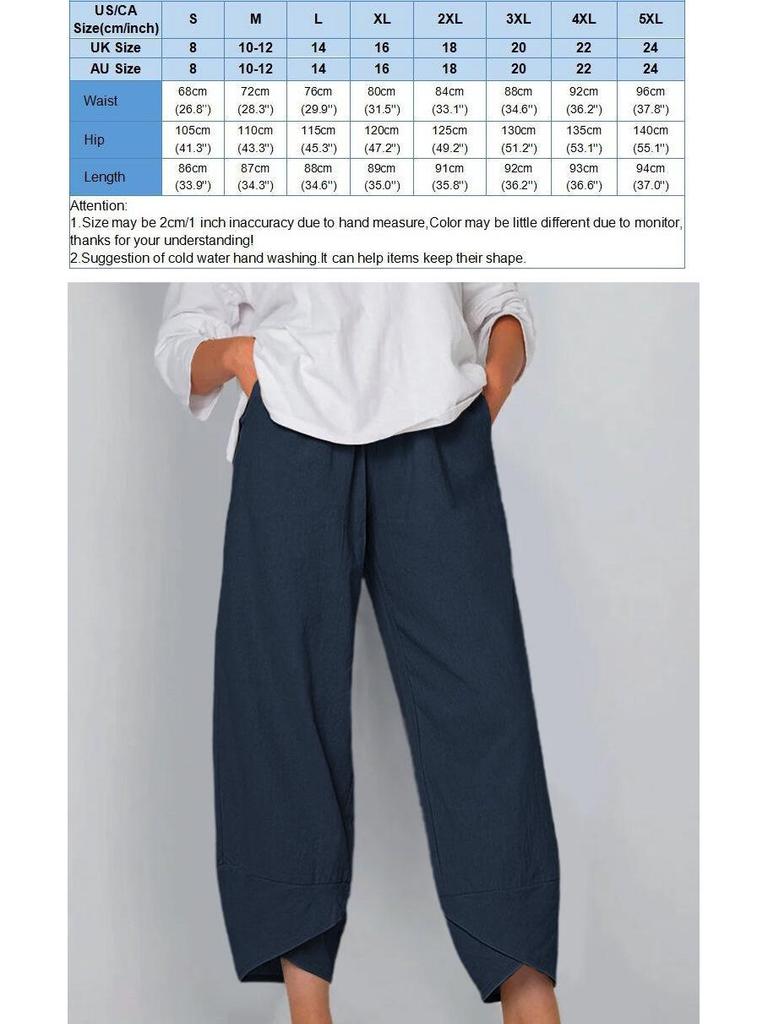 2023 Damskie szerokie spodnie bawełniano-lniane 7/8 - Casualowe, elastyczny pas, luźny krój