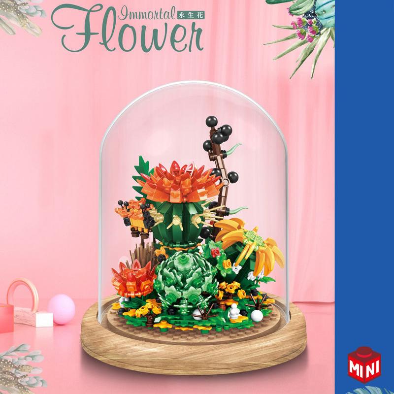 Idea Small Block Potted Plants Chinese Rose Cactus Violet Lily Construction Blocks Immortal Flower Model Toys For Girls Gifts