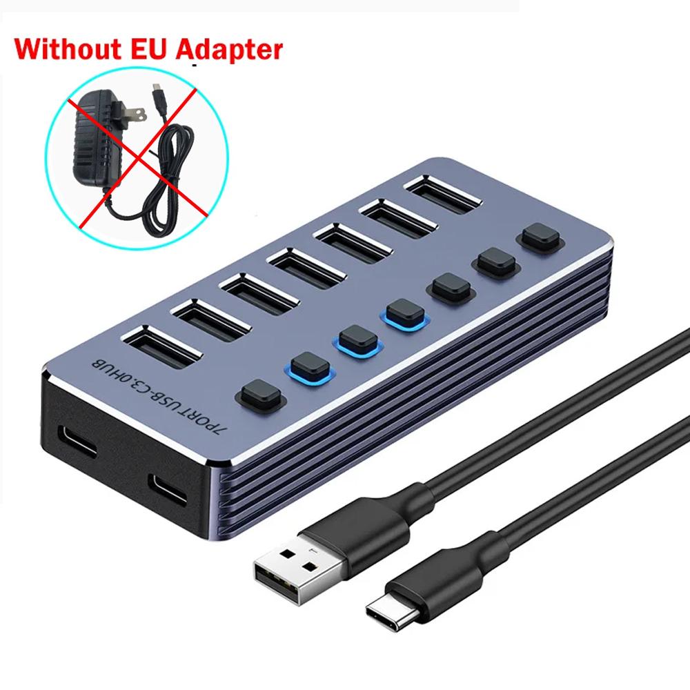 Powered USB Hub 10-Port Splitter Socket with Multi USB 3.0 Port Slot Plug On-Off Key Switch Dock Power Strip Adapter for Laptop