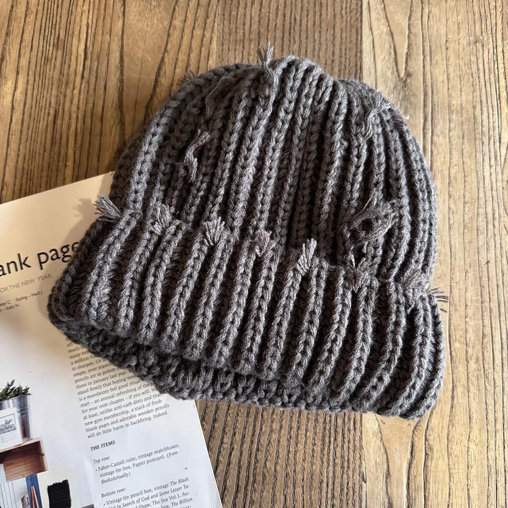 Color With Solid Hole Knitted Hat For Men Women Winter Street Headgear Fashion