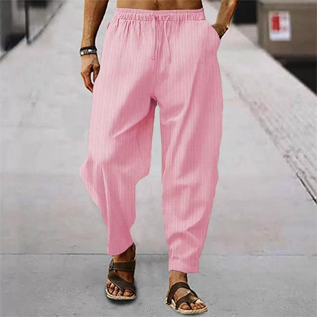 Pantaloni da uomo in cotone e lino Estate e Autunno Monocolore Vita Alta Gamba Larga Pantaloni Maschili Larghi Canapa Casual Traspiranti Pantaloni Sportivi