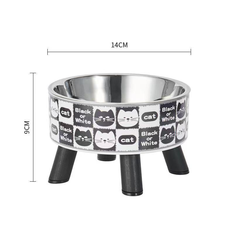 Polka Dot High-Footed Stainless Steel Pet Bowl - Anti-Spill, Neck Protection for Cats & Dogs
