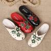 2026 Summer Genuine Leather Shoes Women Sandals Old Beijing Style Flat Shoes Tiny Flowers Shoes Black Red Plus Size 42