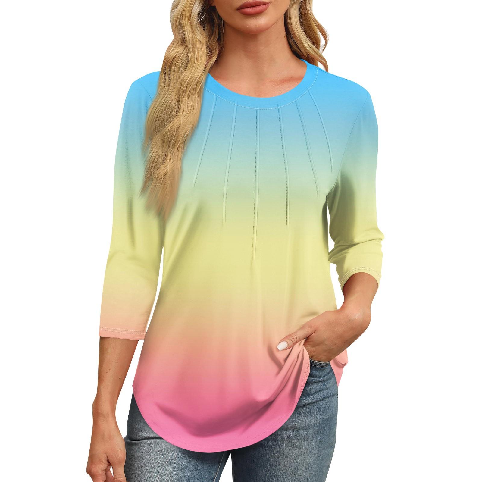 

Жіноча модна повсякденна повсякденна плісирована футболка з круглим вирізом і рукавом 3/4 з принтом XL жовтий