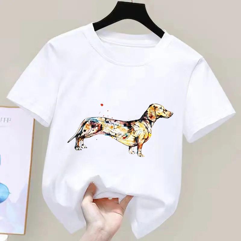 Dachshund Teckel Funny Cute Dog Animal TShirt Kid Girls Short Sleeve Summer Fashion Tshirt Casual Fashion Tee Shirt ONeck Tops