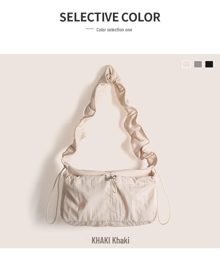 Korean Retro Pleated Lace Cloud Bag - Women's Nylon Drawstring Crossbody Tote