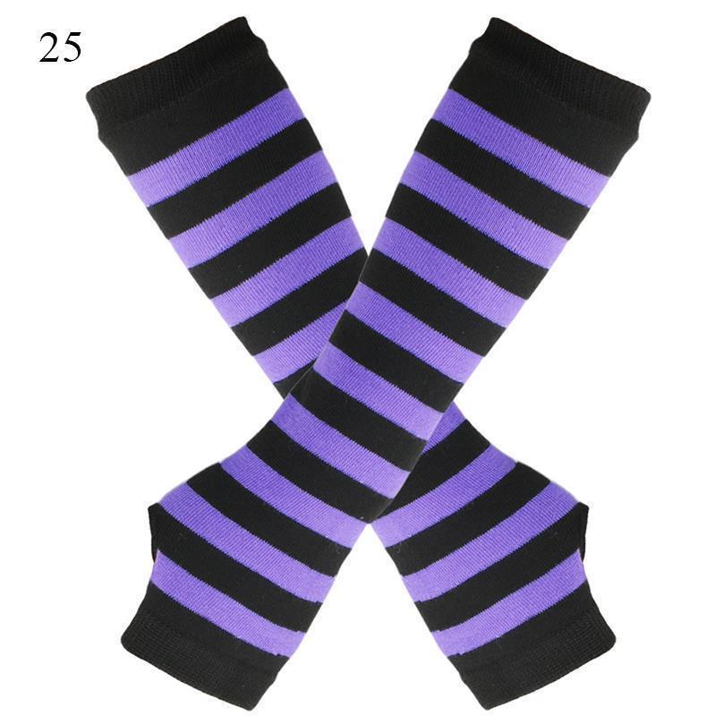 Striped Elbow Gloves Women Emo Gloves Winter Warm Long Sleeves Gloves Women Fingerless Stripe Hip-Hop Knitted Elbow Mittens