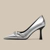 Women's Fashion Thin Heel Shoes Autumn New Pointed Head Shallow Mouth Metal Buckle a Slip-on High Heels