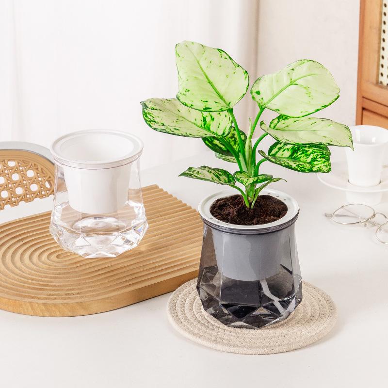 Mini Self Watering Flower Pot Fish Tank Transparent Plastic Plant Pots Self Watering Planter Pot Vase For Home Decoration