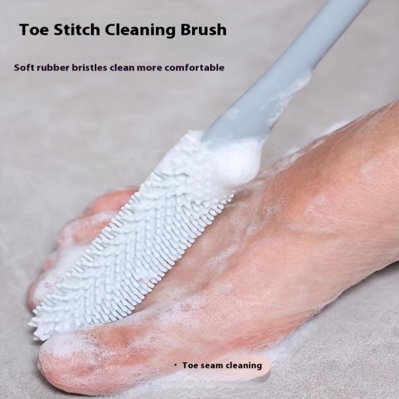 1ks Ergonomický kartáč na mytí nohou s dlouhou rukojetí a měkkými silikonovými štětinami, exfoliační mycí houba na prsty a záda pro odstranění, manuální koupelnový nástroj
