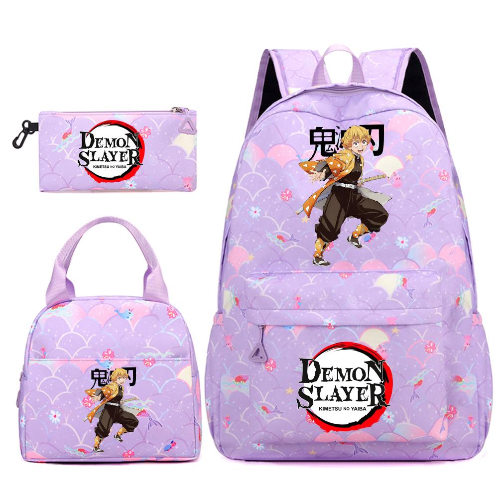 3Pcs/set Anime Demon Slayer Printed Backpack Handbag Pencil Case for Teenger Student Bookbag Women Large Capacity Waterproof Travel Bag Mochila