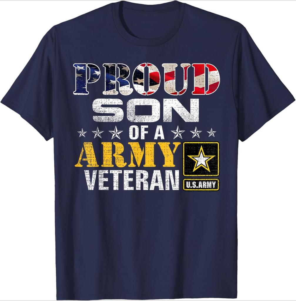 Proud Son Of A Army Veteran American Flag Military design100 cotton summer casual Oneck short sleeve printed mens Tshirt