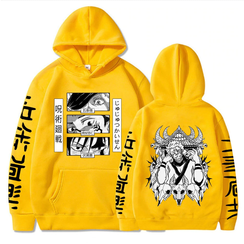 Anime Jujutsu Kaisen Hoodie Manga Eyes Graphic Hoodies Vintage Oversized Long Sleeves Soft Cotton Men Women Clothes
