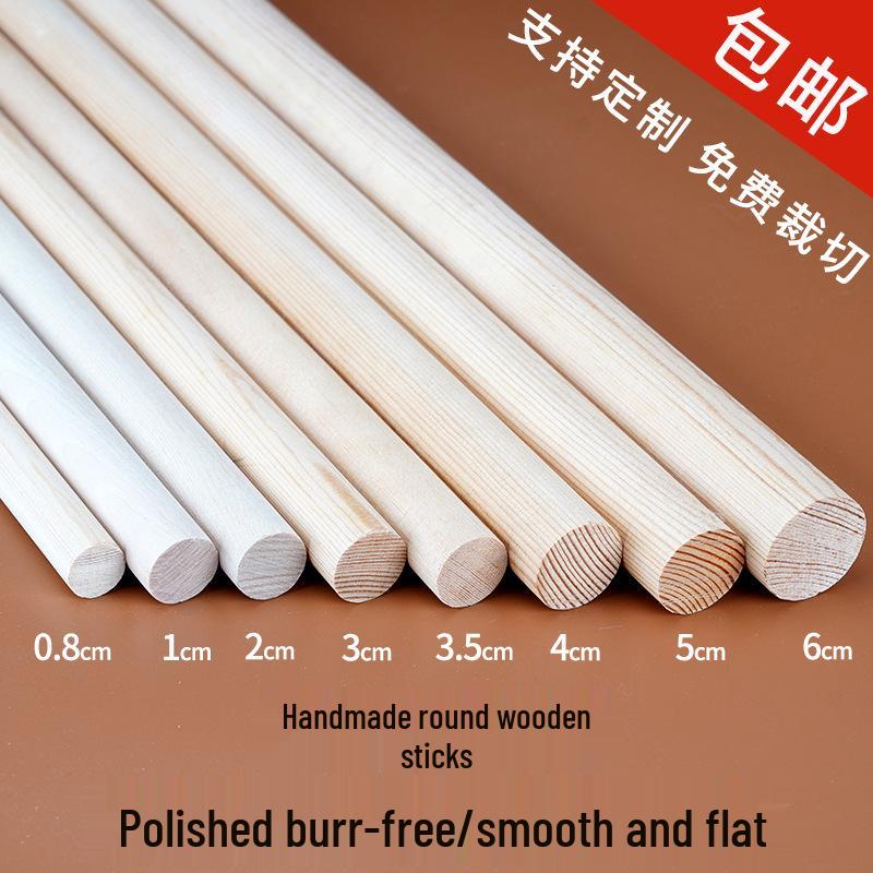 Pine Solid Wood Cylinder Rods - Thin, Long, Handmade Round Sticks for DIY Model Crafts