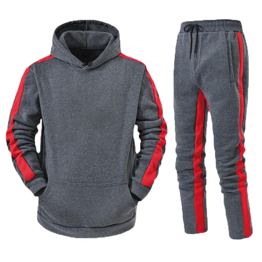 Men'S Hooded Sportswear Two-Piece Long Sleeved Pullover Hoodie Sweatshirt+Sweatpants Set