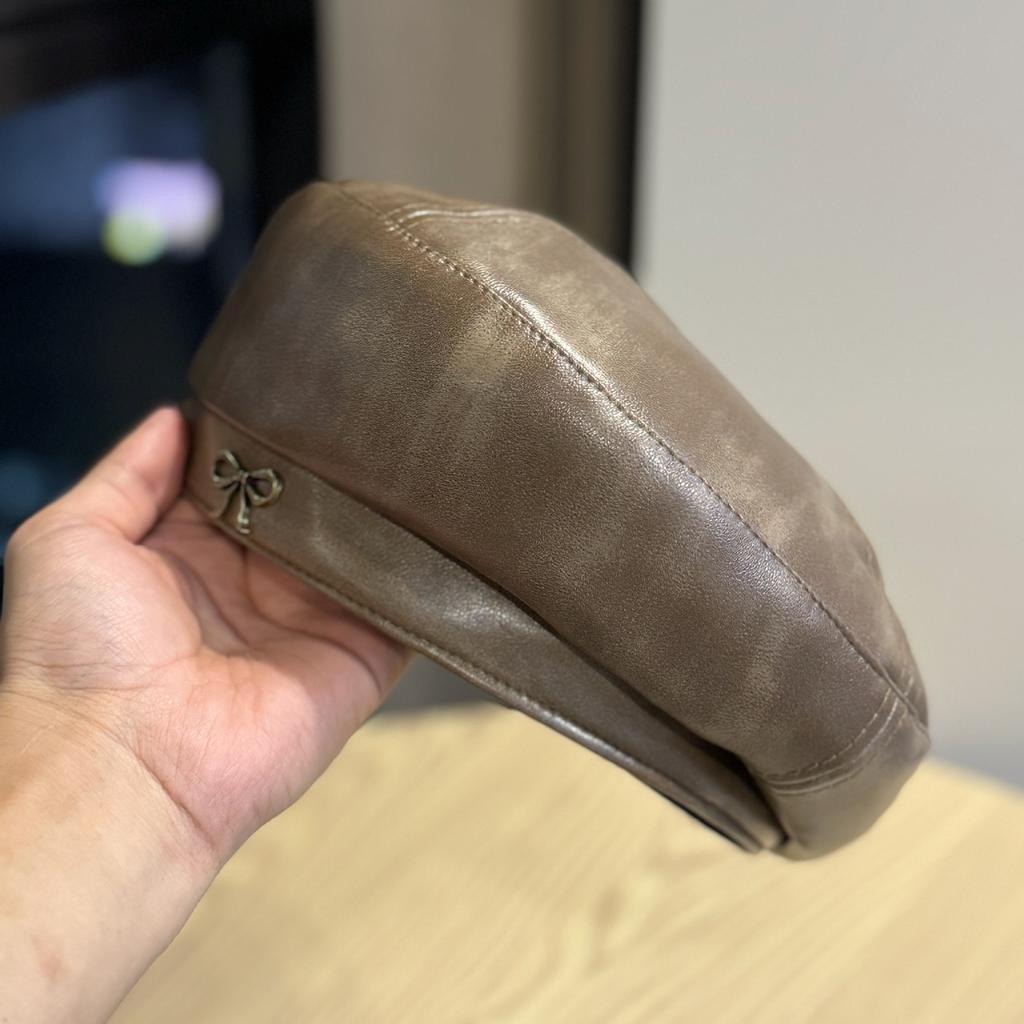 Kožený baret Dámský Velký Retro Univerzální Baret Klobouk Elegantní Obličej Klobouk Malého Malíře