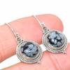 Natural Snowflake Obsidian Gemstone 925 Solid Sterling Silver Earring 1.25" d1P85