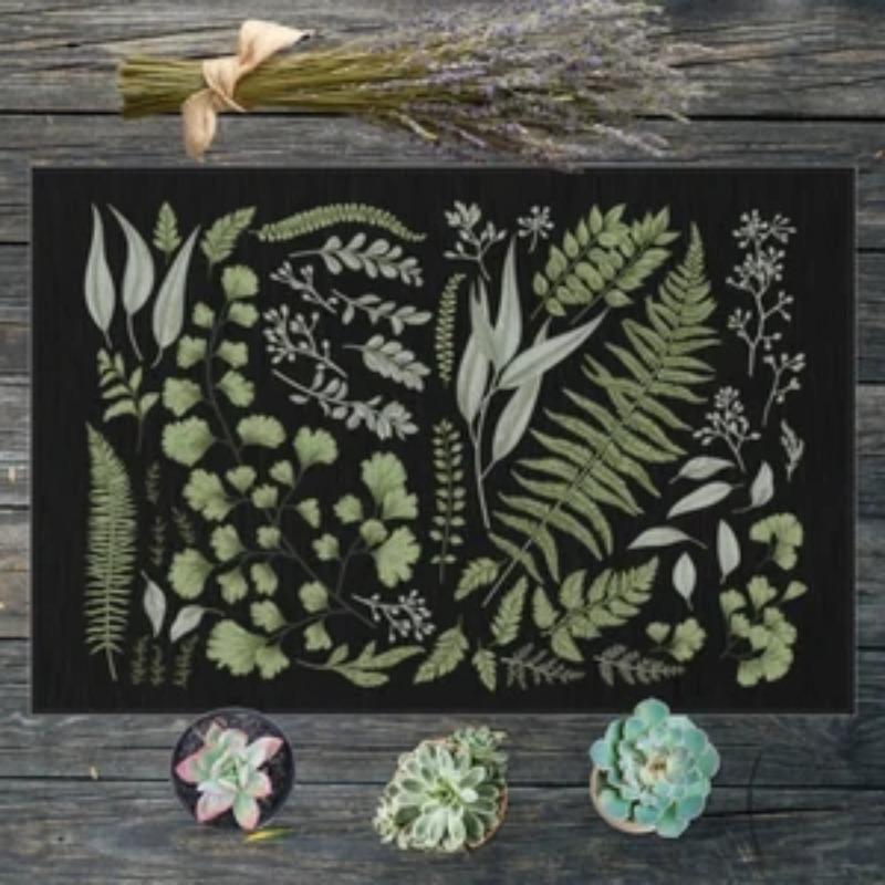 

Black Botanical Doormat Indoor Outdoor Mat Welcome Mat Vintage Fern Eucalyptus Floral Doormat Cottagecore Doormat Boho Rugs 30X50CM